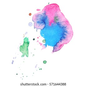 Colorful abstract watercolor texture with splashes and spatters. Modern creative watercolor background for trendy design.