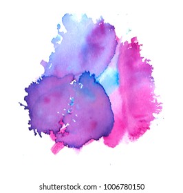 Colorful abstract watercolor texture stain with splashes and spatters. Modern creative watercolor background for trendy design.
