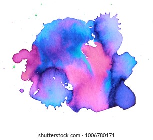 Colorful abstract watercolor texture stain with splashes and spatters. Modern creative watercolor background for trendy design.