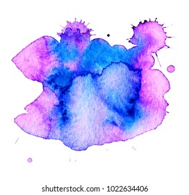 Colorful abstract watercolor texture stain with splashes and spatters. Modern creative watercolor background for trendy design.