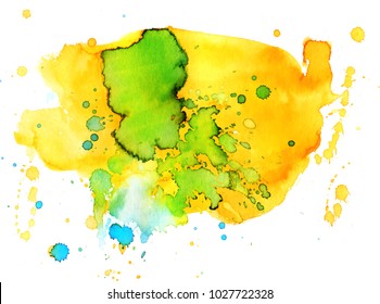 Colorful abstract watercolor texture stain with splashes and spatters. Modern creative watercolor background for trendy design.