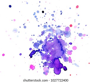 Colorful abstract watercolor texture stain with splashes and spatters. Modern creative watercolor background for trendy design.