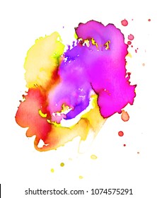 Colorful abstract watercolor texture stain with splashes and spatters. Modern creative watercolor background for trendy design.