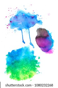 Colorful abstract watercolor texture stain with splashes and spatters. Modern creative watercolor background for trendy design.