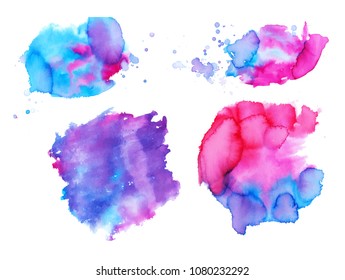 Colorful abstract watercolor texture stain with splashes and spatters. Modern creative watercolor background for trendy design.