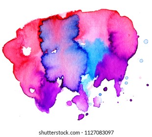 Colorful abstract watercolor texture stain with splashes and spatters. Modern creative watercolor background for trendy design.