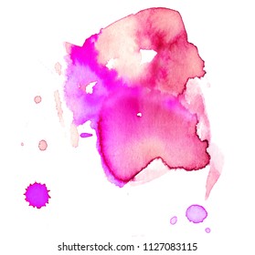 Colorful abstract watercolor texture stain with splashes and spatters. Modern creative watercolor background for trendy design.