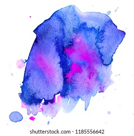 Colorful abstract watercolor texture stain with splashes and spatters. Modern creative watercolor background for trendy design.