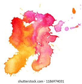 Colorful abstract watercolor texture stain with splashes and spatters. Modern creative watercolor background for trendy design.