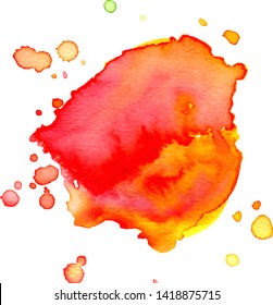 Colorful abstract watercolor texture stain with splashes and spatters. Modern creative watercolor background for trendy design.