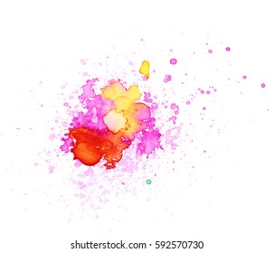 Colorful abstract watercolor texture stain with splashes and spatters. Modern creative watercolor background for trendy design.