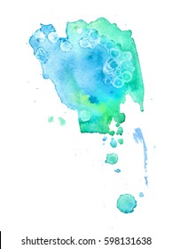 Colorful abstract watercolor texture stain with splashes and spatters. Modern creative watercolor background for trendy design.