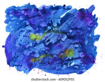Colorful abstract watercolor texture stain with splashes and spatters. Modern creative watercolor background for trendy design.