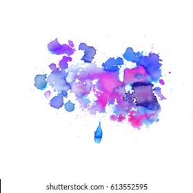 Colorful abstract watercolor texture stain with splashes and spatters. Modern creative watercolor background for trendy design.