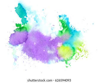 Colorful abstract watercolor texture stain with splashes and spatters. Modern creative watercolor background for trendy design.