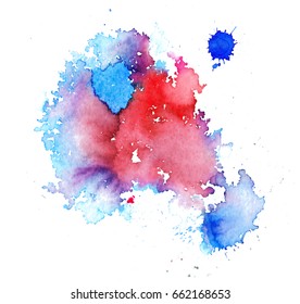 Colorful abstract watercolor texture stain with splashes and spatters. Modern creative watercolor background for trendy design.