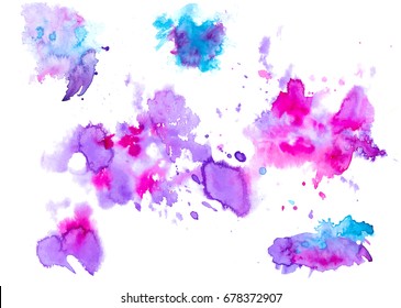 Colorful abstract watercolor texture stain with splashes and spatters. Modern creative watercolor background for trendy design.