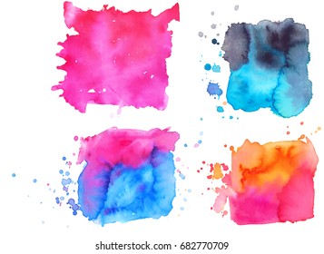 Colorful abstract watercolor texture stain with splashes and spatters. Modern creative watercolor background for trendy design.