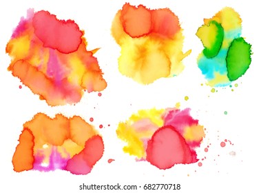 Colorful abstract watercolor texture stain with splashes and spatters. Modern creative watercolor background for trendy design.