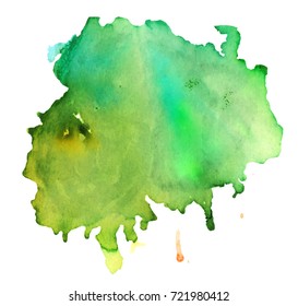 Colorful abstract watercolor texture stain with splashes and spatters. Modern creative watercolor background for trendy design.