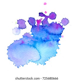 Colorful abstract watercolor texture stain with splashes and spatters. Modern creative watercolor background for trendy design.