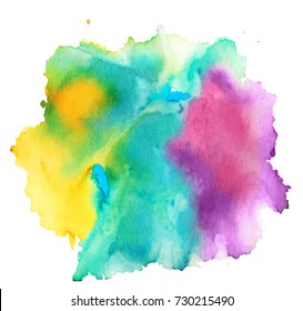 Colorful abstract watercolor texture stain with splashes and spatters. Modern creative watercolor background for trendy design.