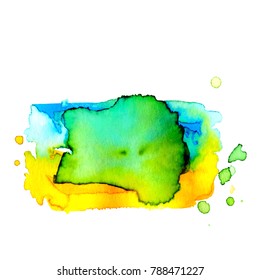 Colorful abstract watercolor texture stain with splashes and spatters. Modern creative watercolor background for trendy design.
