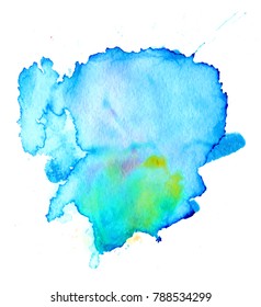 Colorful abstract watercolor texture stain with splashes and spatters. Modern creative watercolor background for trendy design.