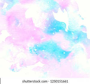 Colorful abstract watercolor vector liquid splash magic wallpaper. Blue pink white color hand drawn paper texture card for grunge poster, vintage design, label, greeting template