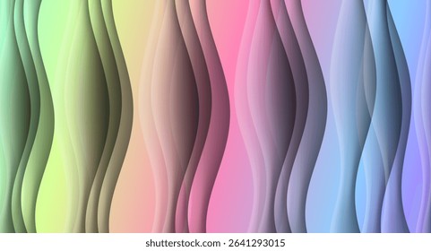 Colorful abstract wave background with smooth gradient blend and 3D layered effect. Ideal for modern digital content, web design and creative branding as well as home wall design display.