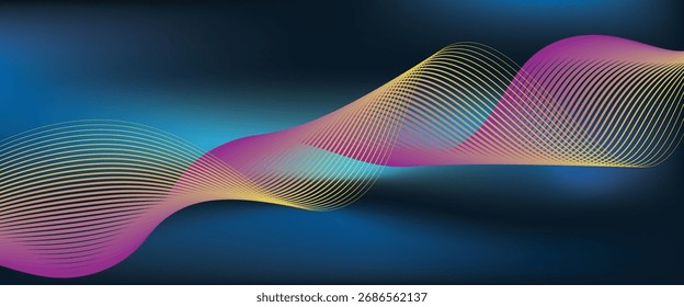 Colorful abstract wave background with smooth gradient lines in pink, yellow, creating a modern and dynamic design concept.