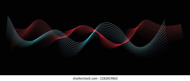 Colorful abstract wave in black background. dynamic abstract line design in modern and luxurious style. panoramic wallpaper design for banner.