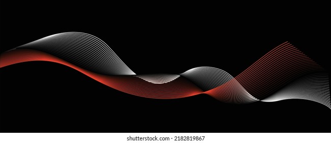 Farbige abstrakte Welle auf schwarzem Hintergrund. dynamisches abstraktes Liniendesign in modernem und luxuriösem Stil. Panorama-Tapete-Design für Banner.