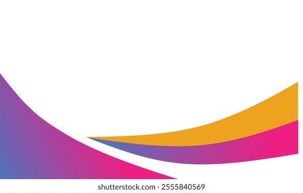 Colorful abstract wave design with smooth curved shapes in yellow, blue, pink, and gradient hues on a white background. Perfect for business banners, presentations, or creative templates.