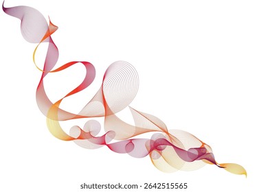 Colorful abstract wave line art in red, orange, and purple tones. Elegant flowing curves and swirls create a modern, dynamic design perfect for tech, art, or presentation themes