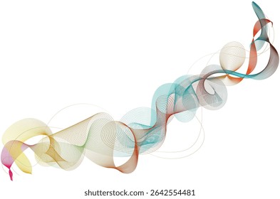 Colorful abstract wave line art in yellow, teal, red, and brown tones. Vibrant curves and geometric flow create a dynamic and artistic background perfect for modern design or digital projects