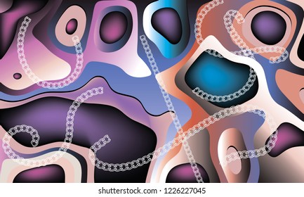 Colorful abstract wave lines 3d vector background. Modern spotted pattern. Trendy bright decorative backdrop. Creative blurred gradient ornament with chains, curves, spots, shapes. Surface texture