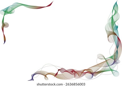 Colorful abstract wave lines forming an elegant border on white background. Flowing rainbow gradient with minimal style perfect for digital art, flyers, templates, or decorative layouts.