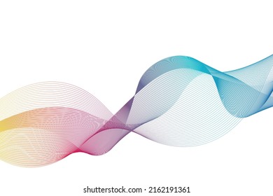 Farbige abstrakte Wellenlinien, die eine Flüssigkeit horizontal auf weißem Hintergrund simulieren, ideal für Technologie, Musik, Wissenschaft und die digitale Welt