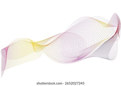Colorful abstract wave lines with smooth transitions of yellow, pink, and purple on white background. Ideal for tech visuals, digital backdrops, presentations, and modern artwork