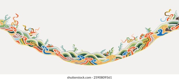 Colorful abstract wave pattern with flowing lines and swirls. Vibrant wave design features dynamic curves and intricate details in a harmonious composition. Vintage illustration vector.