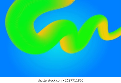 "Colorful abstract wave with vibrant green and yellow tones on a smooth blue gradient background. Modern fluid design ideal for creative digital artwork, backgrounds, posters, or website graphics."
