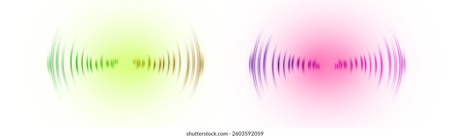 Colorful abstract waveforms with radial lines and glowing gradients on white background. Perfect for sound design, audio visualization, music concepts, vibration effects, or tech-inspired graphics.