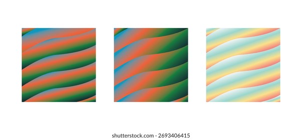 Coloridos fondos ondulados abstractos Paquete con líneas fluidas, tonos retro y texturas de espectro pastel, perfecto para carteles vibrantes, arte digital, diseño de impresión y presentaciones.