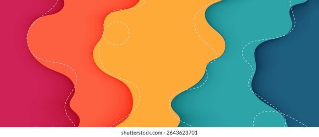 Fondo ondulado Abstractas colorido de las capas con el estilo cortado de papel y las líneas punteadas