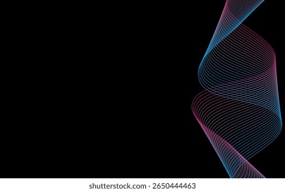 Colorful Abstract Wavy Lines Background on Black. Ideal for digital wallpapers, posters, presentations, and modern design themes.