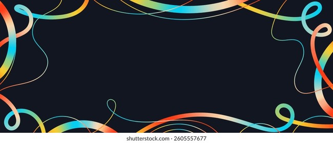 Colorful Abstract Wavy Lines and Scribble Sketches Isolated on a Black Background. Playful geometric fluid organic shapes isolated. Trendy colorful freehand line doodles.