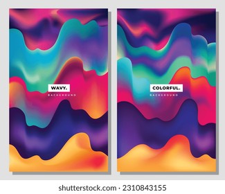Colorful abstract wavy liquid background template copy space. Fluid gradient mesh colour backdrop design for poster, banner, magazine, leaflet, pamphlet, cover, booklet, or flyer.