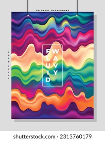 Colorful abstract wavy liquid background template copy space. Fluid gradient mesh colour backdrop design for poster, banner, magazine, leaflet, pamphlet, cover, booklet, or flyer.