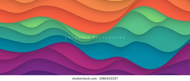 Colorful abstract wavy papercut layers background gradient shape design vector